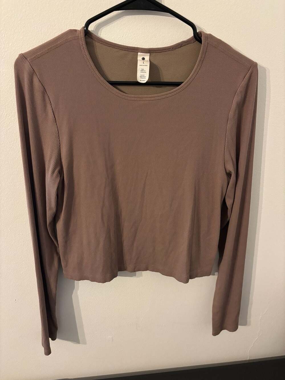 Yogaalicious Heavenly Rib Taba Crop Long Sleeve Top Size L Brown